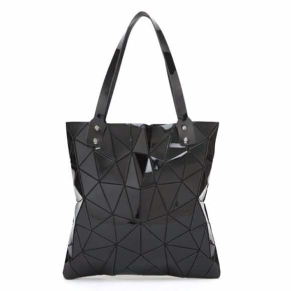 Black Geometric zipper top Tote bag - Picture 1 of 3